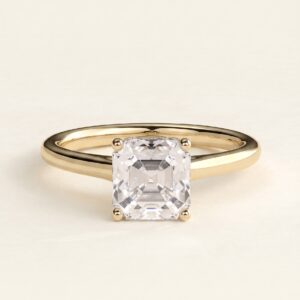 Asscher-Cut Solitaire Engagement Ring with Hidden Halo & Cathedral Setting